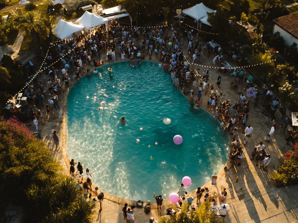 Birthday pool party after dark